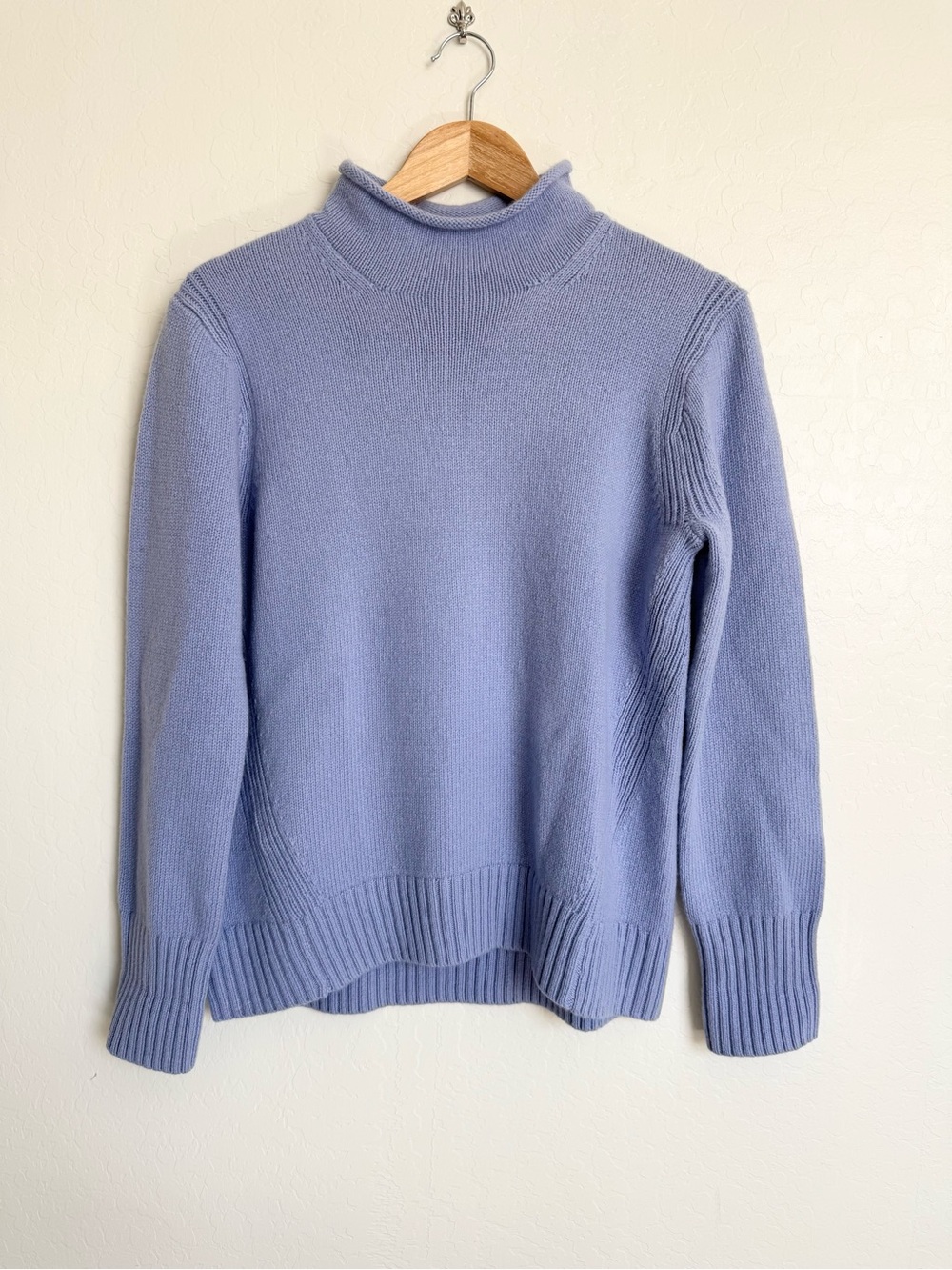 NWT J. CREW 1999 Mock Funnel-neck Cashmere Wool Knit Sweater Light Blue Medium